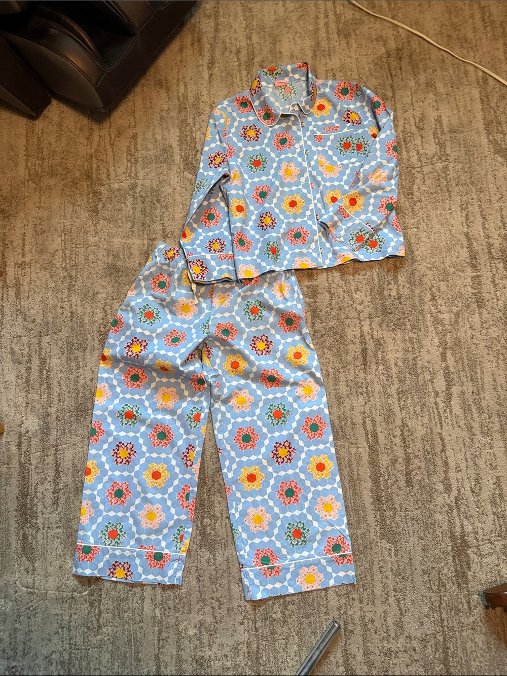 Womens "Bando" Light Blue Floral Print Cotton Pajama Set